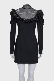 Dress with mesh decorated with crystals
