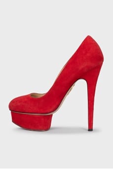 Suede shoes with high soles and heels