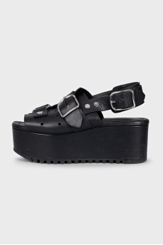 Black leather sandals with silver hardware
