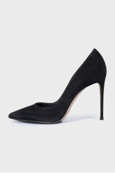 Black suede pumps with heels