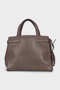 Brown leather tote with silver hardware