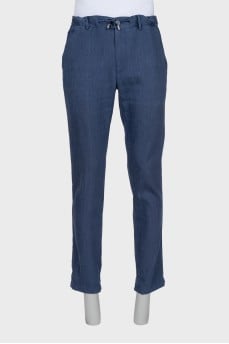 Men's blue linen and wool trousers