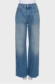 High-waisted wide-leg jeans with distressing