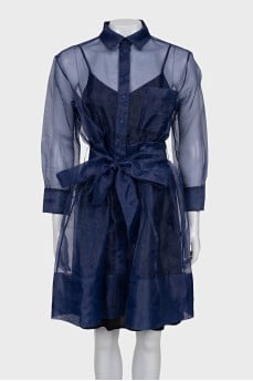 Transparent blue dress with a belt