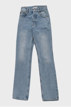 High-waisted straight jeans with buttons