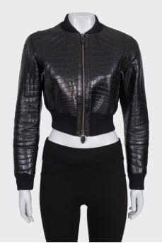 Cropped crocodile leather jacket