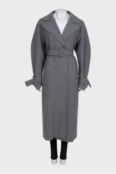 Gray wool coat with a belt