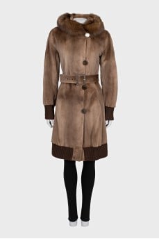 Brown fur coat with a hood