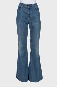 Blue high-waist flared jeans