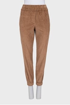 Tapered corduroy trousers with elastic waistband