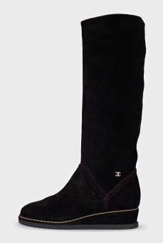 Black suede platform boots