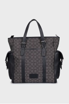 Gray textile bag with a signature print