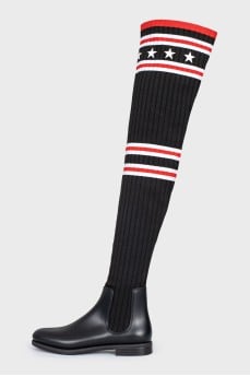 Over-the-knee boots made of textile and rubber