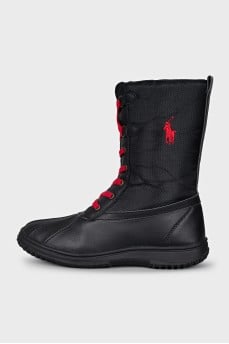 Lace-up boots made of leather and textile