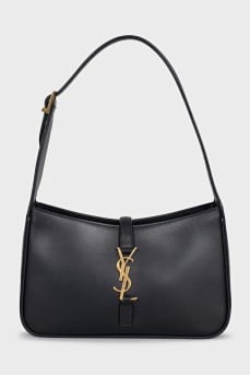 Black leather shoulder bag LE 5 À 7
