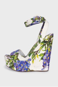 Floral print wedge sandals