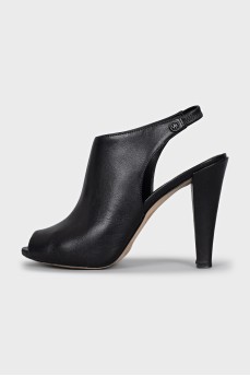 Black leather open-toe shoes
