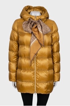 Straight down jacket with a silk scarf
