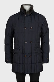 Men's blue coat with removable fur