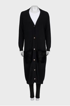 Cashmere cardigan with fur pockets