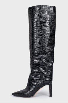 Black crocodile-embossed boots