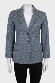 Blue fitted jacket with print