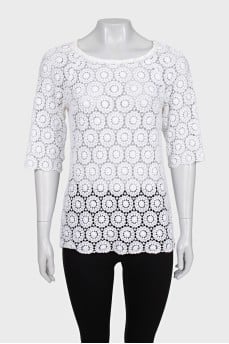 Openwork straight-cut T-shirt
