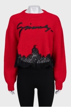 Red sweater with lace