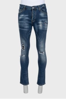 Чоловічі джинси slim fit з рваним ефектом та принтом