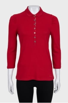 Red slim-fit button-down cardigan