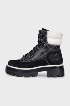 Black leather and suede boots