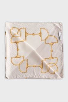 Beige silk scarf with signature print