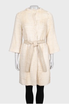 White fur coat with buttons