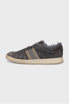 Insulated suede sneakers with decor