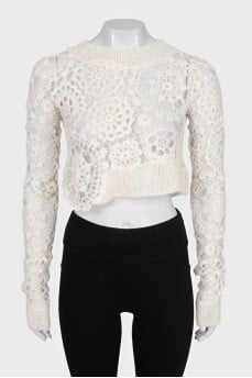 Knitted cropped sweater in white