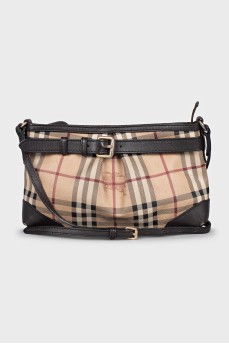 Leather bag with signature print