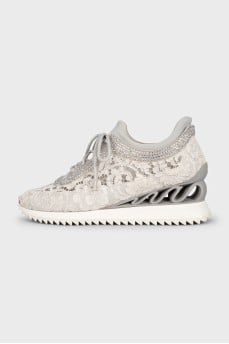 Lace sneakers with rhinestones