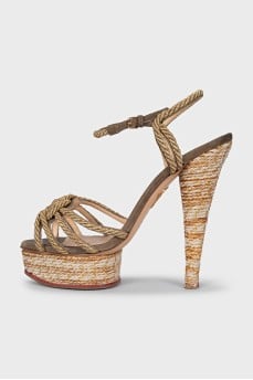 Gold-colored heeled sandals