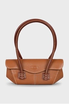 Brown leather baguette bag