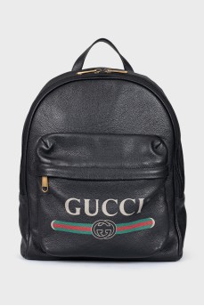 Men's leather backpack with logo