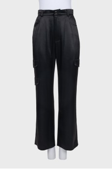 Satin trousers with decorative pockets