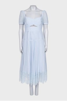 Blue dress with pleated hem