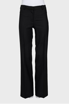 Black straight-leg wool trousers