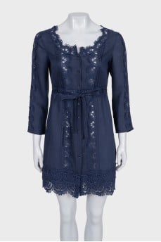 Blue linen dress with lace