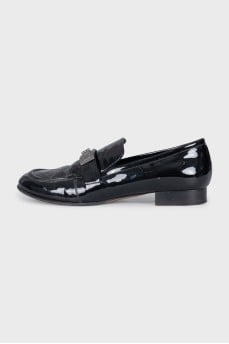 Black leather loafers with buckle