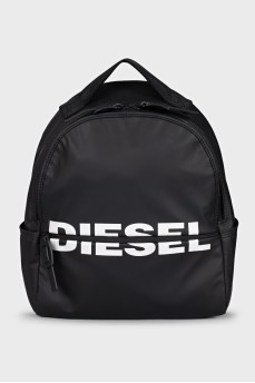 Black backpack with brand logo