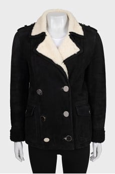 Black sheepskin coat with buttons