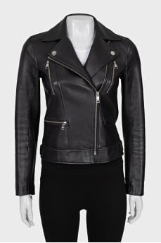 Black leather jacket with a zipper