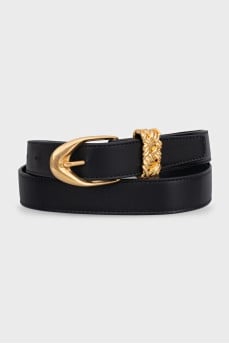 Black leather belt with oval buckle