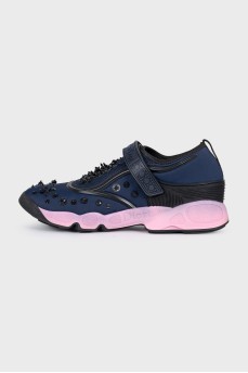 Blue sequin sneakers with velcro